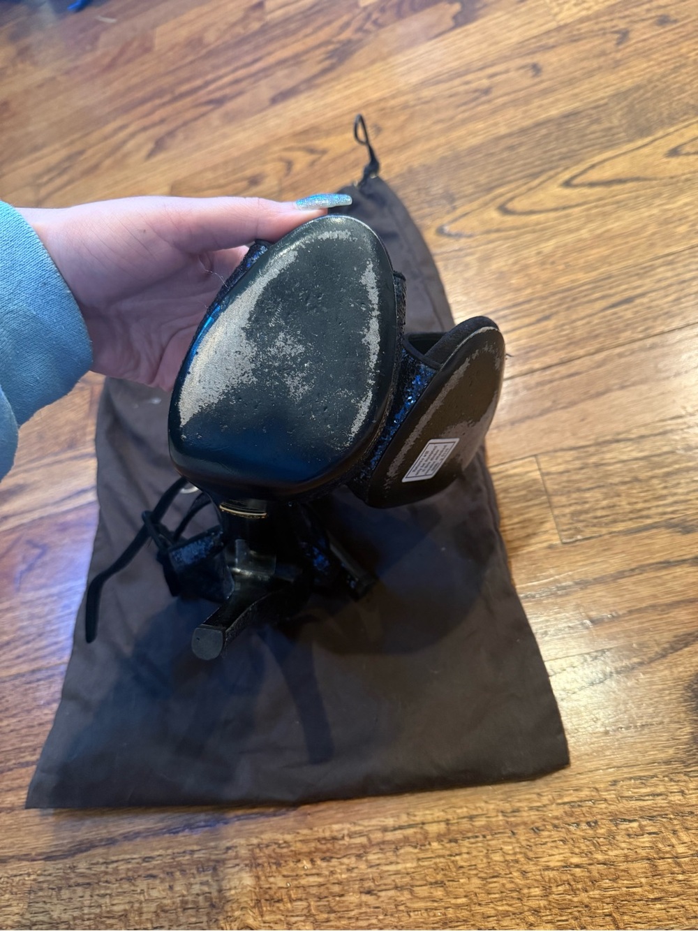 Gucci Blue Glitter Platform Ankle-Strap Heels - Picture 4 of 5